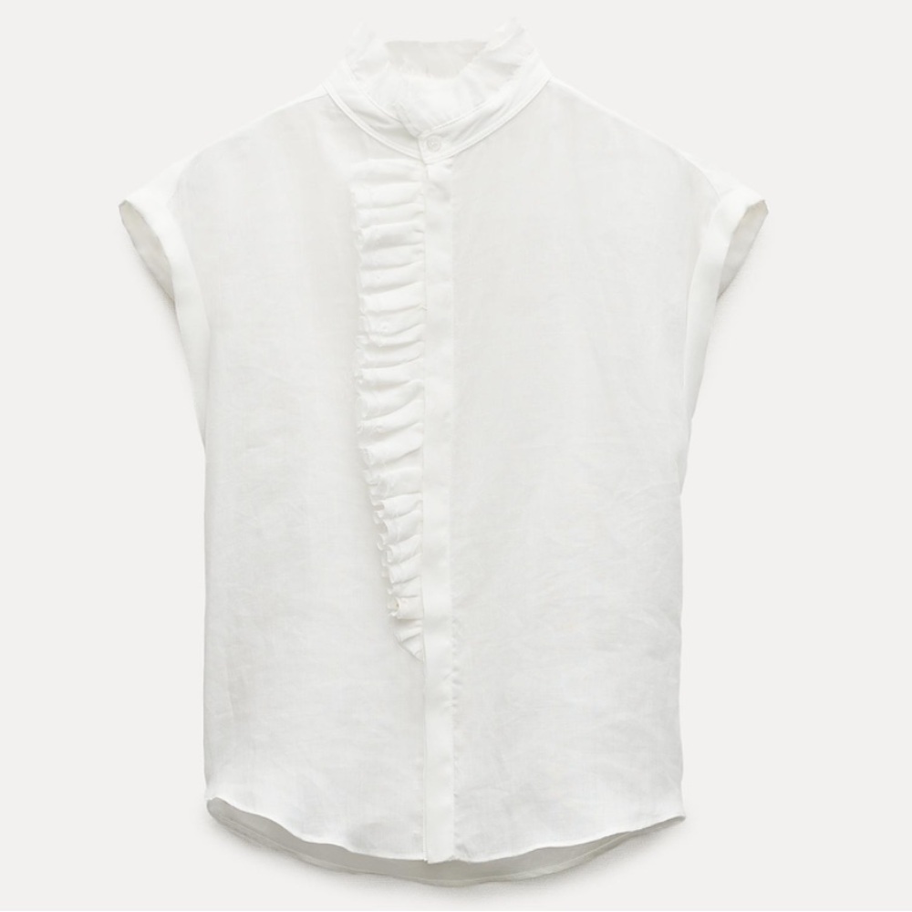 NWOT( has spots ) Zara Woman RUFFLED SHIRT ZW COLLECTION White Size XS - Picture 2 of 13